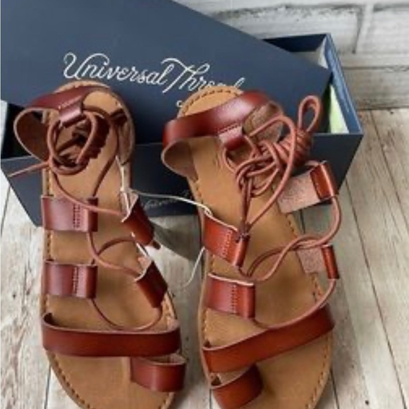 - UNIVERSAL THREAD PAIGE STRAPPY COGNAC SANDALS 9 - Picture 2 of 2
